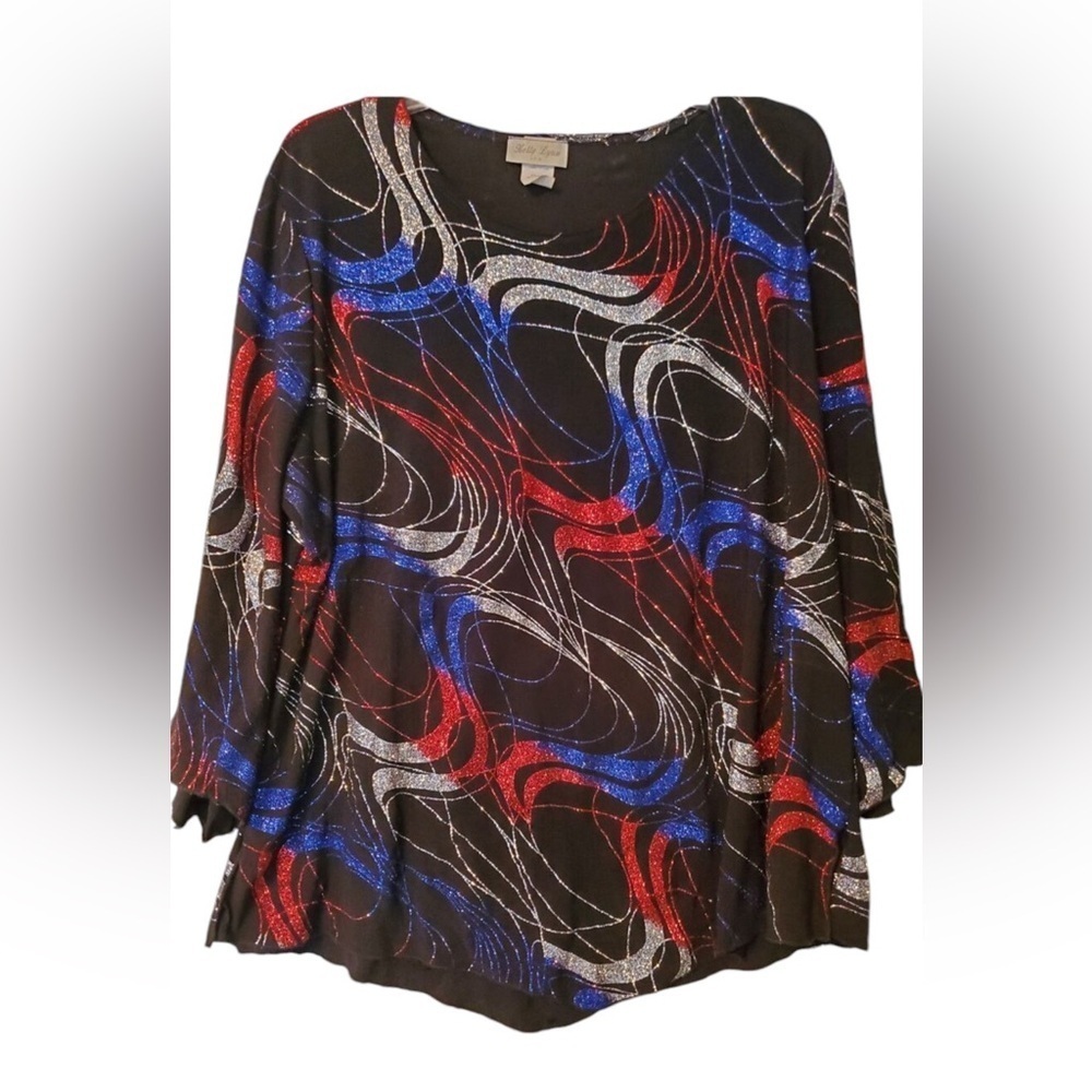 VINTAGE 2 PIECE SET PLUS SIZE KELLY LYNN Sparkly Black Red Blue Size 1X 4th July
